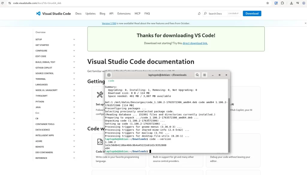 Verificar que Visual Studio Code esta instalado en Linux